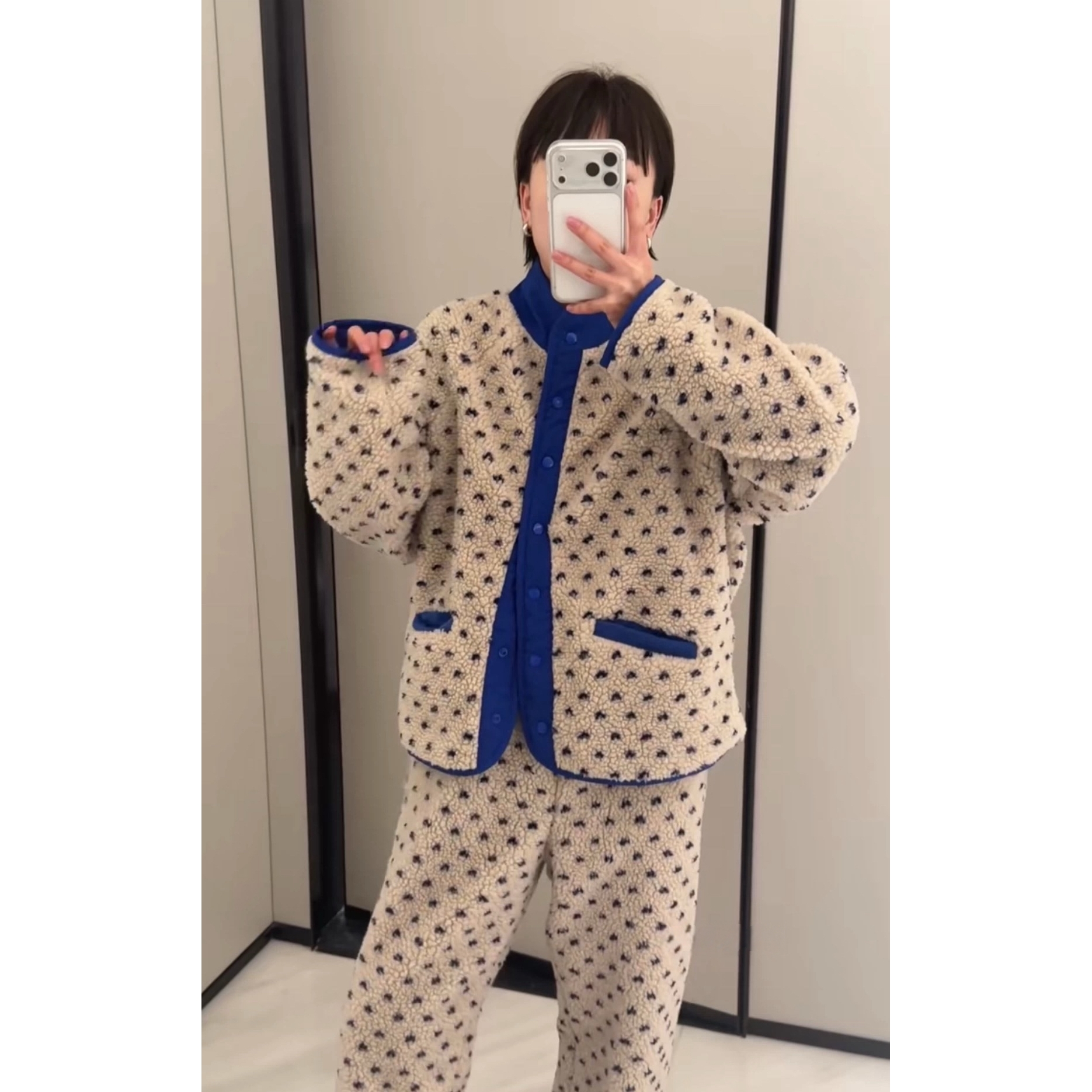 现货诗歌兰618慵懒可爱舒适摇粒绒上衣+长裤家居服套装女25年冬季