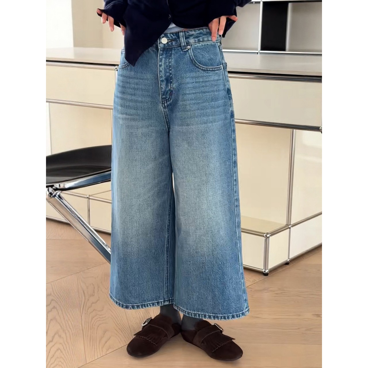 秒发诗歌兰73116时髦简约九分阔腿牛仔裤百搭显瘦女秋季新品2025