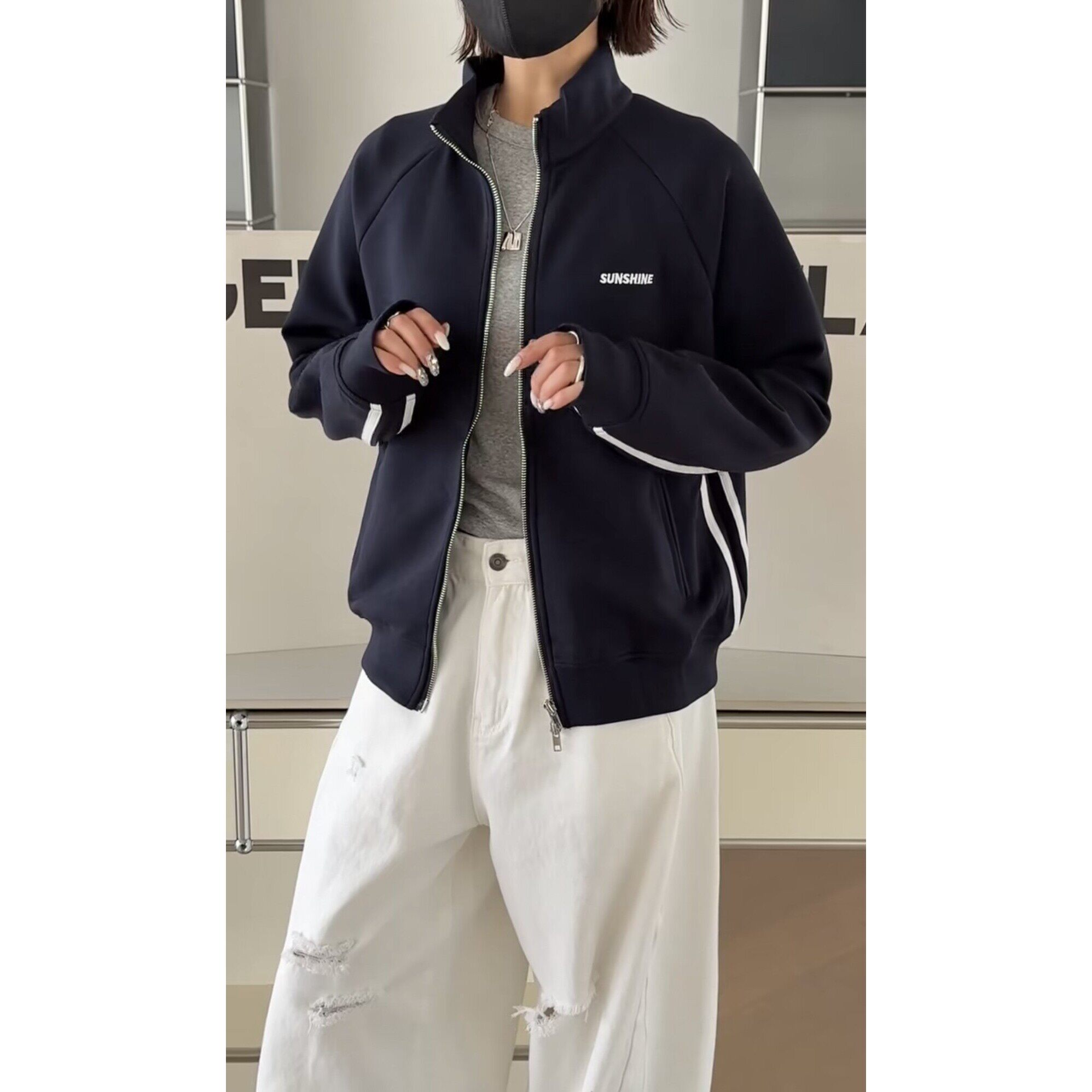 正品诗歌兰26-223女装2026春款时尚气质灰色立领宽松休闲卫衣外套