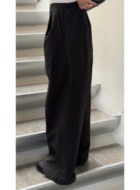 秒发诗歌兰58368极简设计感百搭后松紧腰阔腿裤休闲裤25秋季女装