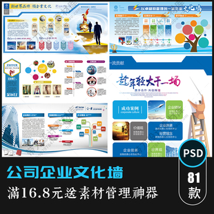 公司文化樯企业形象墙设计PSD模板公司简介海报展板宣传栏PS素材
