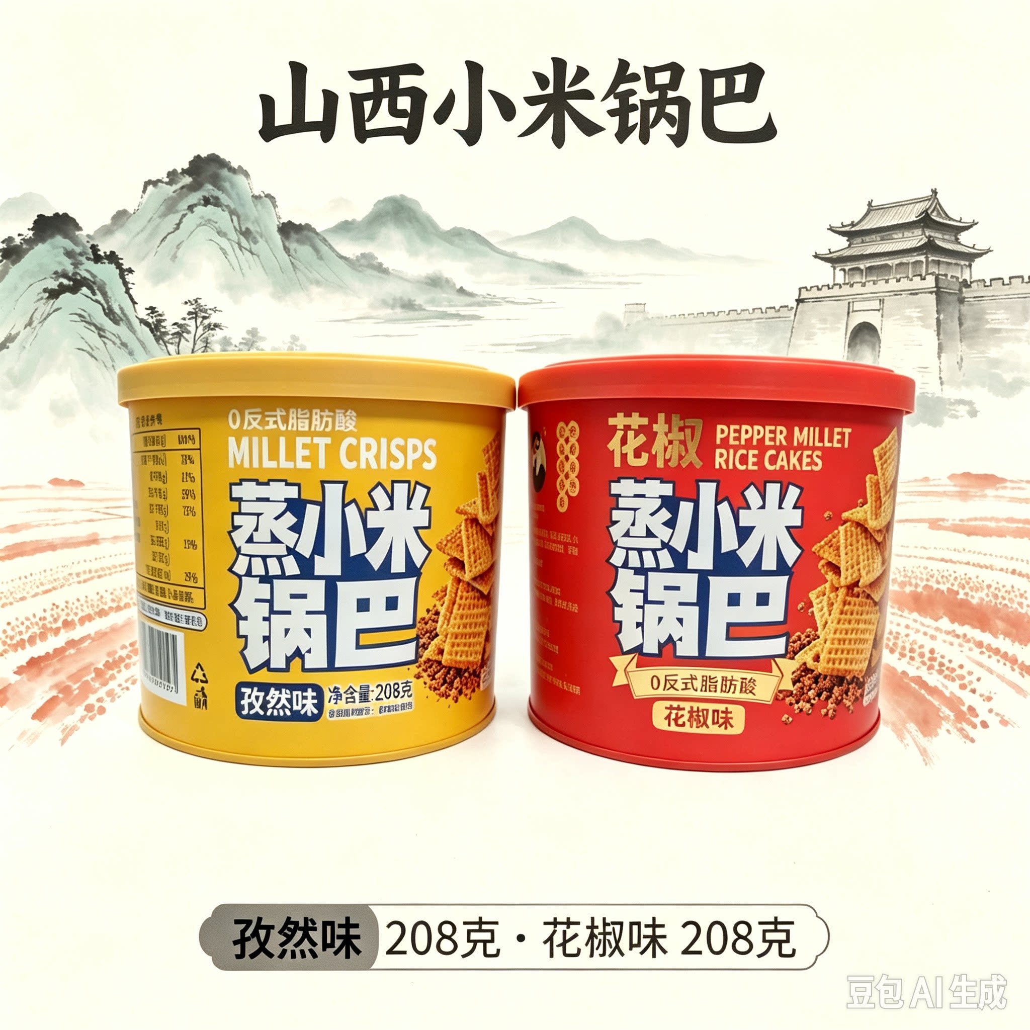 罐装山西小米锅巴208g 孜然花椒味 户外野餐家庭聚会休闲零食