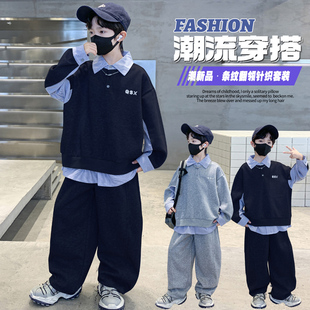 男童套装假两件卫衣秋季2025新款中大儿童男孩春秋季洋气外穿童装