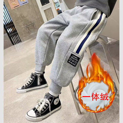 男童加绒裤子25秋冬新款中大童加厚保暖卫裤男女孩宽松外穿运动裤