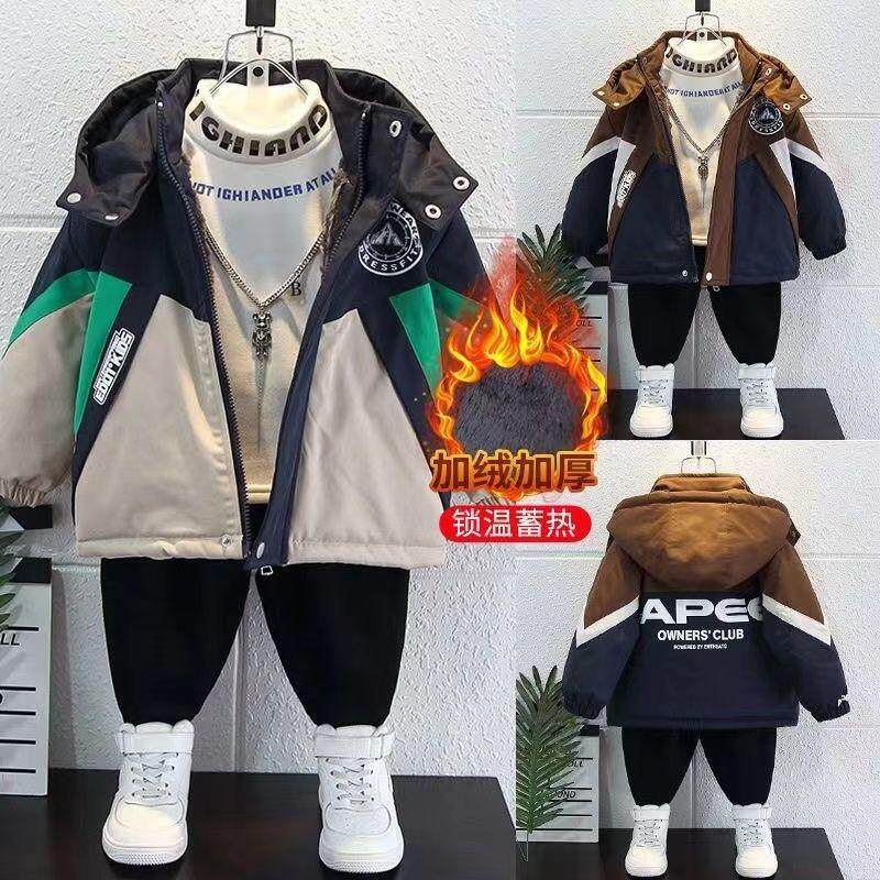 儿童冬季外套中长款加绒棉服新款中大童加厚冲锋衣男孩帅气风衣潮