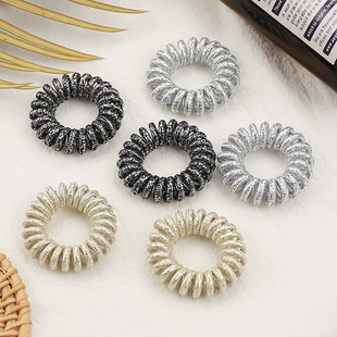 韩版ins电话线发圈一层金银丝电话圈头绳头饰简约扎头发质感皮圈