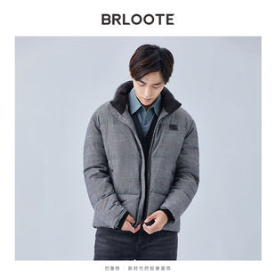 宽松落肩面包服羽绒外套秋冬装 巴鲁特格纹鹅绒服男时尚 BRLOOTE