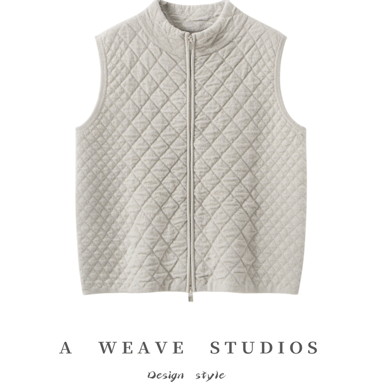 万能搭配100%纯山羊绒肌理感软糯女马甲立领拉链短款针织开衫坎肩