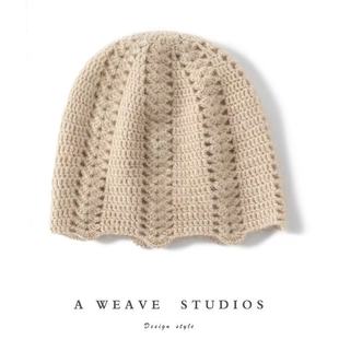 【鹿家同款】100%纯山羊绒针织包头帽女法师时尚钩花镂空帽子