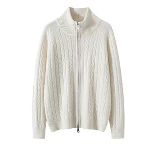 【小山羊绒拉链外套】100%山羊绒开衫加厚慵懒风双拉链半高领绞花