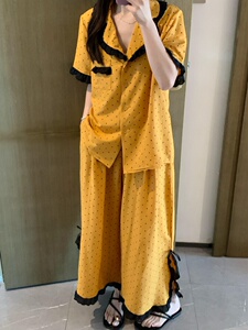 2024夏季新款网红宽松天丝棉波点宽松慵懒风显白短袖套装家居服女