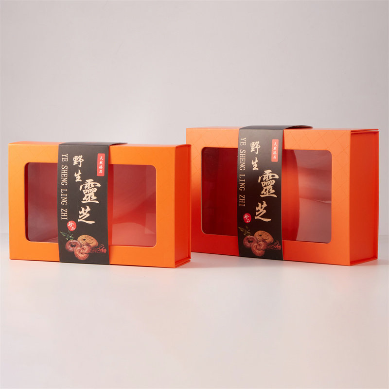 新款橙色灵芝包装盒250克500克野生灵芝片礼品盒手提袋折叠空盒子图片