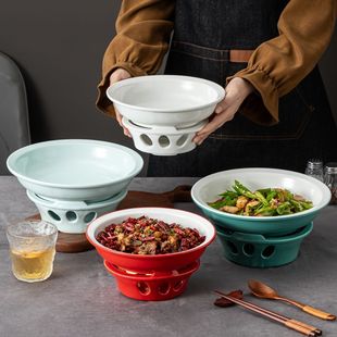 湘菜小炒黄牛肉盘子带底座蜡烛火加热明炉保温私房菜饭店专用餐具