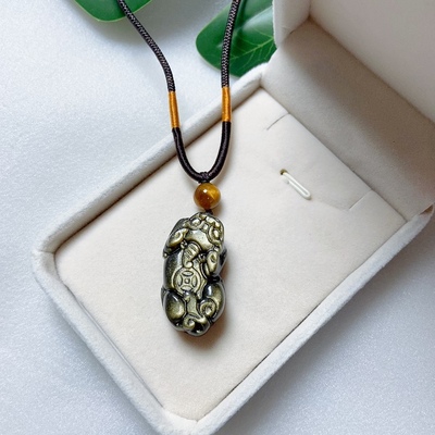 天然金曜石黑曜石貔貅吊坠项链