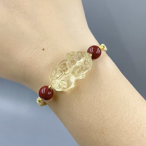 招财黄水晶貔貅手链编织转运手绳