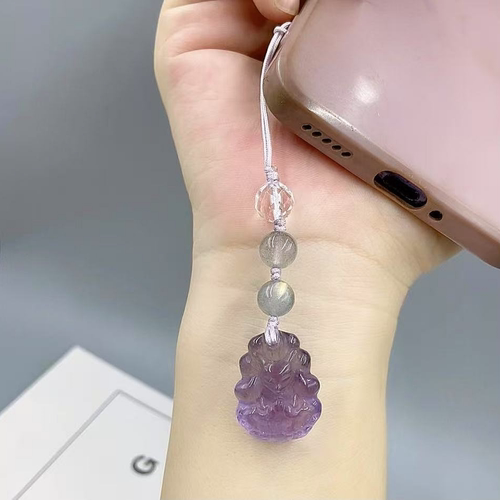 天然紫水晶九尾狐手机链钥匙扣月光石旺姻缘包挂车挂狐狸吊坠挂件