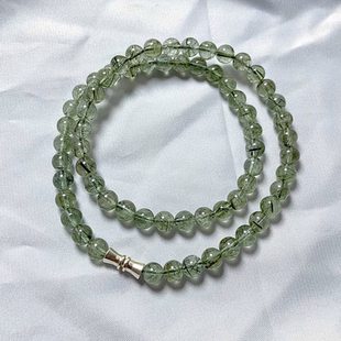 天然绿发晶项链女幽灵绿色水晶串珠锁骨链招财旺事业喜缺补木饰品