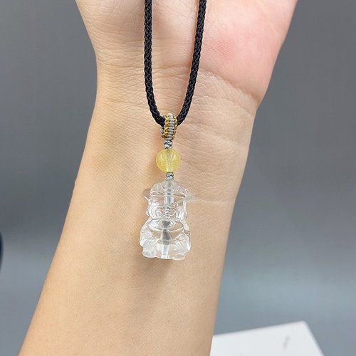 天然白水晶财神爷吊坠招财元宝项链毛衣链女男士本命年挂件礼物