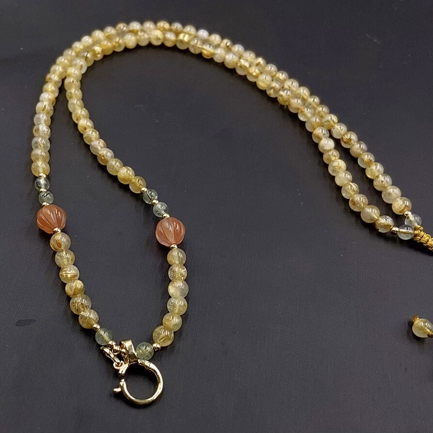 天然金发晶泰国佛牌链子钛晶唐卡水晶项链男女毛衣链挂链吊坠挂绳