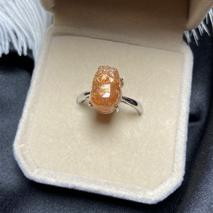天然金草莓晶金太阳石貔貅戒指开口可调节指环女招桃花饰品礼物