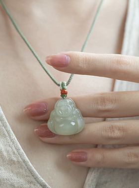晴水和田玉佛公吊坠弥勒佛大肚佛翡翠母亲节礼物送妈妈项链女玉石