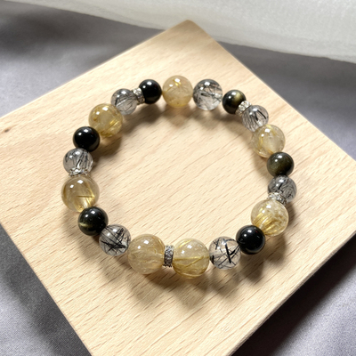 金发晶手链女金耀石黑发晶手串男