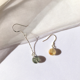 天然绿幽灵金发晶耳环耳坠女转运珠925纯银简约气质耳饰品礼物