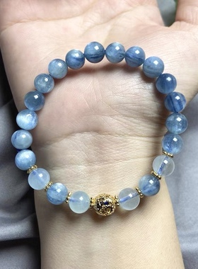 天然蓝晶石海蓝宝手链女饰品礼物