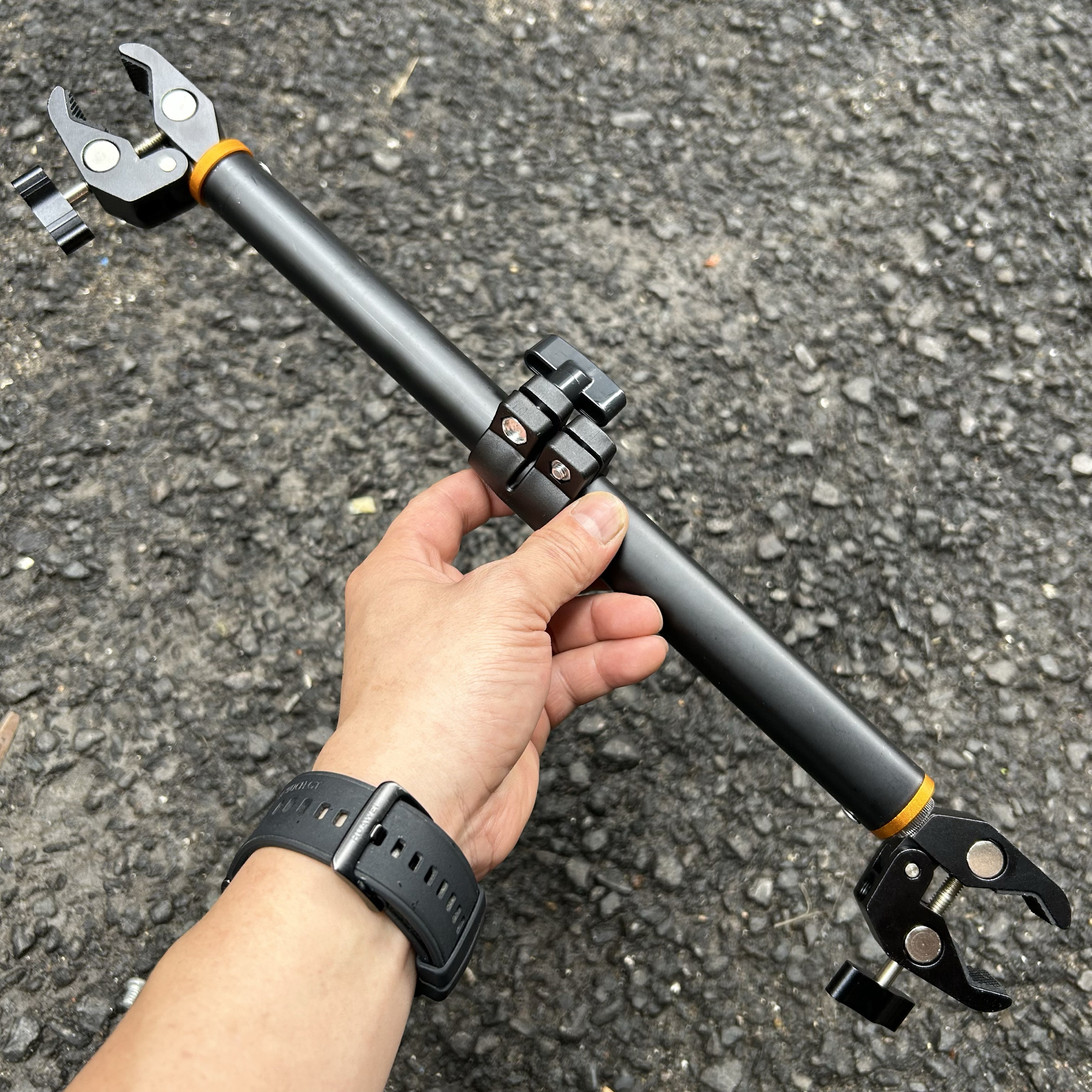 双头金属蟹钳摩托单车骑行自拍杆手机支架支撑架摄伸缩设备固定