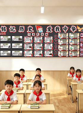 小学铭记爱我中华红色爱国和平传承民族魂主题黑板报打印贴纸