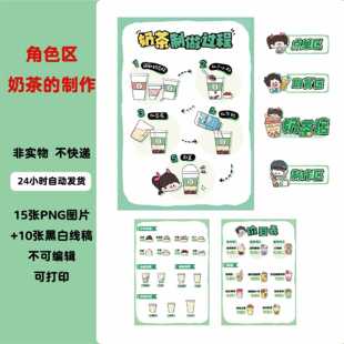 A064幼儿园社会角色区布置装饰奶茶店奶茶制作过程电子素材