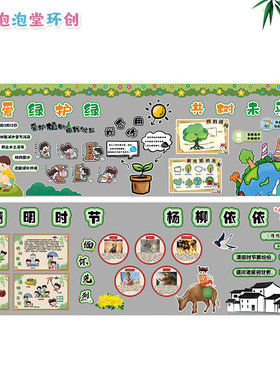 小学春天植树节爱绿爱护树木绿色家园环保清明节活动主题板报贴画