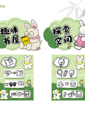 幼儿园卡通可爱兔子主题墙环创绿色系小班进区规则区域角活动公约