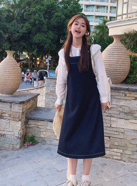 小小家 小个子小码竹节棉背带连衣裙24年春新款中长款裙子150xxs