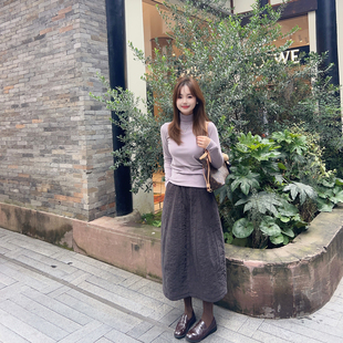 小小家 小个子小码夹棉厚款花苞半身裙柔软保暖洋气秋冬中长裙