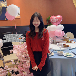 小小家小个子 小码红色小马年毛衣小版型基础甜美针织开衫150xs