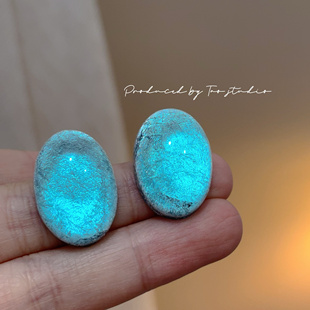 法式椭圆星空蓝半透银箔耳钉复古港风耳夹简约百搭新耳饰无耳洞女