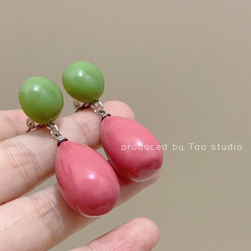 奶油感手作复古高级感简约气质少女耳钉撞色日系几何耳环耳夹耳饰