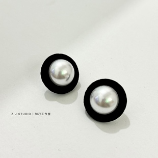 优雅女人~法式复古早秋新款植绒珍珠耳钉银针夸张椭圆时髦潮耳环