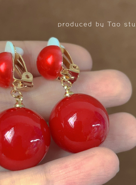 简约20mm红色珍珠耳夹耳环设计感ins风时尚耳钉小众个性耳饰女