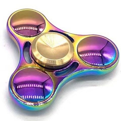 新款金属锌合金旋转玩具三角叶手指陀螺炫彩指尖陀螺