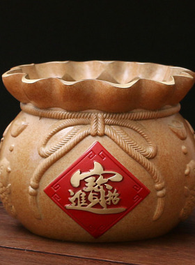 全铜聚宝盆钱袋招财锦鲤福袋摆件