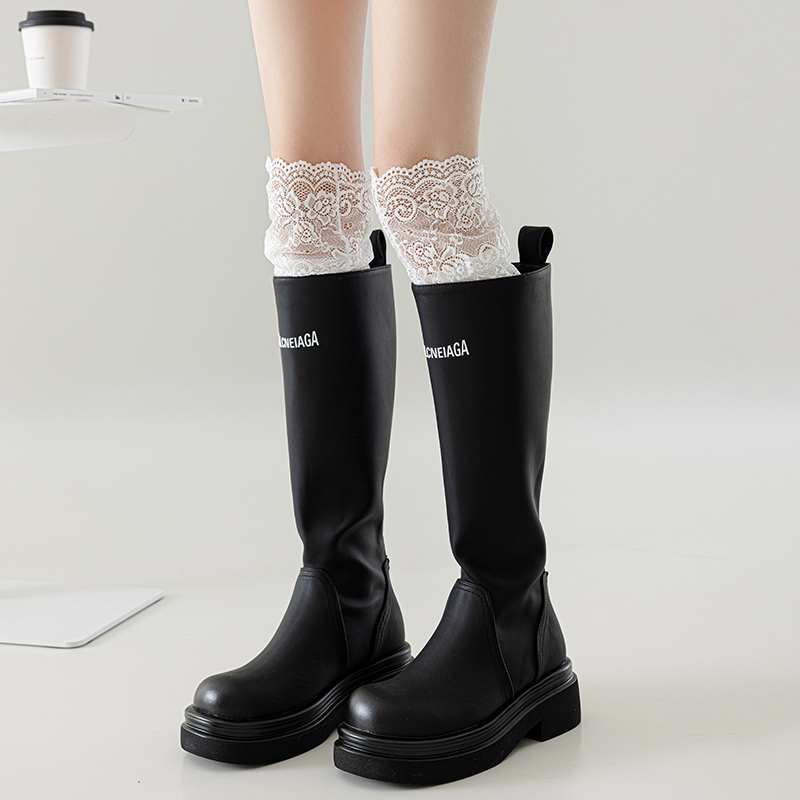 蕾丝过膝袜女长筒袜春秋洛丽塔花边高筒大腿防滑显瘦搭配靴子袜子