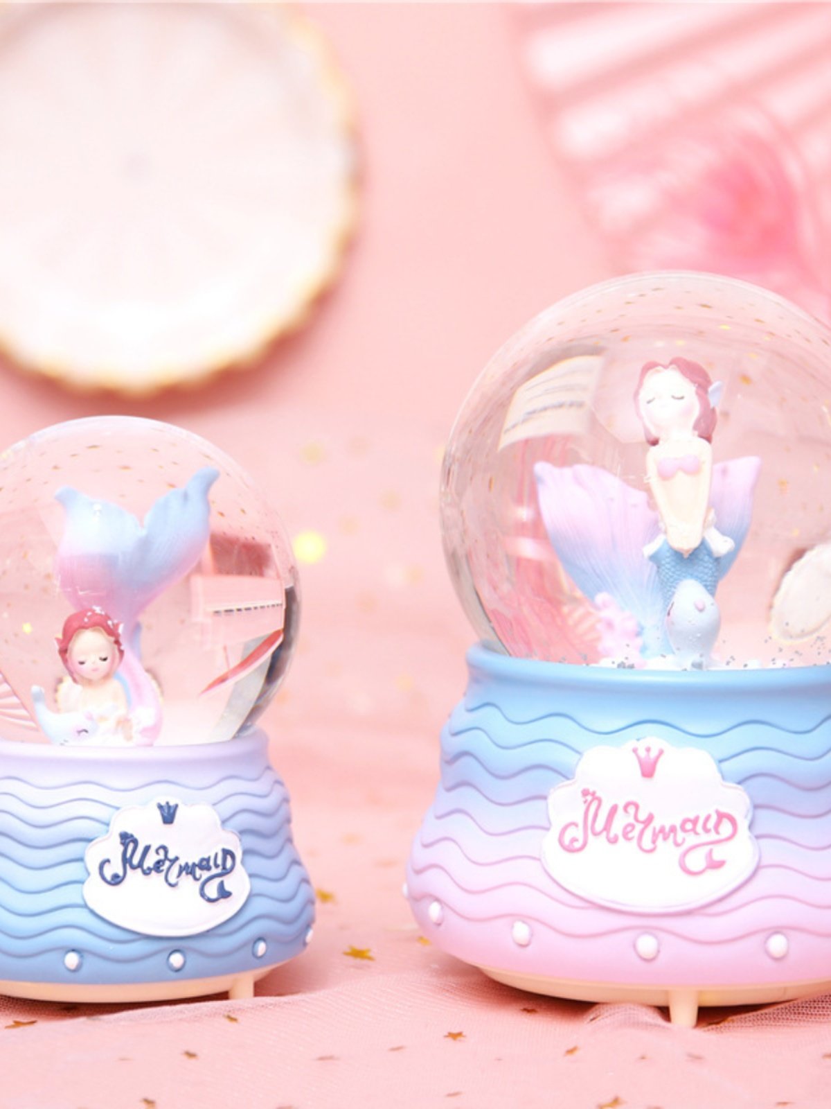 인어 뮤직 박스 크리스탈 볼 조명과 눈 소녀를위한 투명한 공 뮤직 박스 소녀 생일 선물