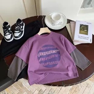 儿童长袖T恤2026秋季新款男童痞帅打底衫宝宝小童秋装假两件上衣