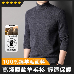 男式高领羊毛衫长袖保暖全羊毛舒适百搭两翻领纯羊毛针织衫毛衣