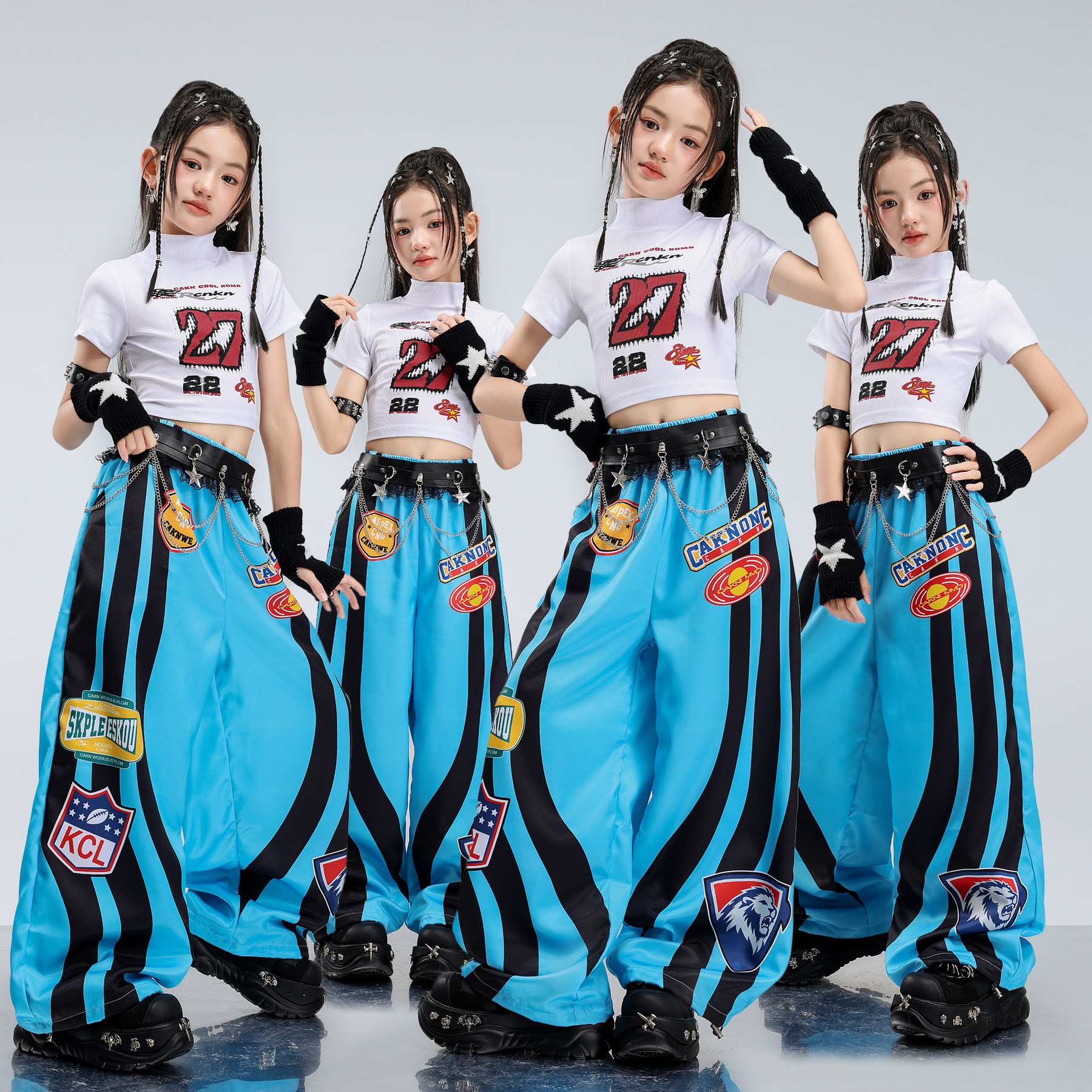 女孩子jazz爵士舞潮服洋气白色T恤舞蹈练功服女童街舞走秀演出服