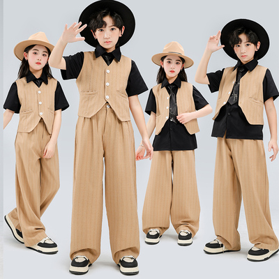 少儿酷帅马甲嘻哈街舞锁舞演出服