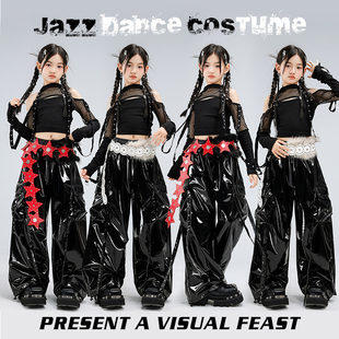 少儿爵士舞服装女童辣妹露脐上衣皮裤jazz走秀服韩舞街舞表演出服