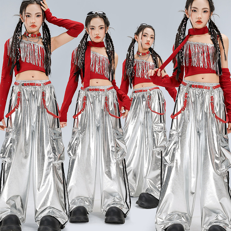 女团jazz爵士舞潮服女童时髦露肩吊带银色皮裤街舞韩舞走秀演出服,童装/婴儿装/亲子装,儿童演出服,淘宝优惠券,粉丝福利购,淘宝优惠卷